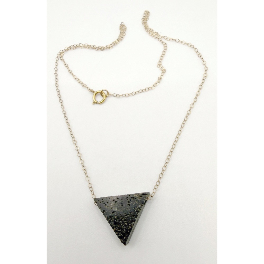 Lava Stone Triangle Pendant Necklace Gold Chain‎ Minimalist 15"